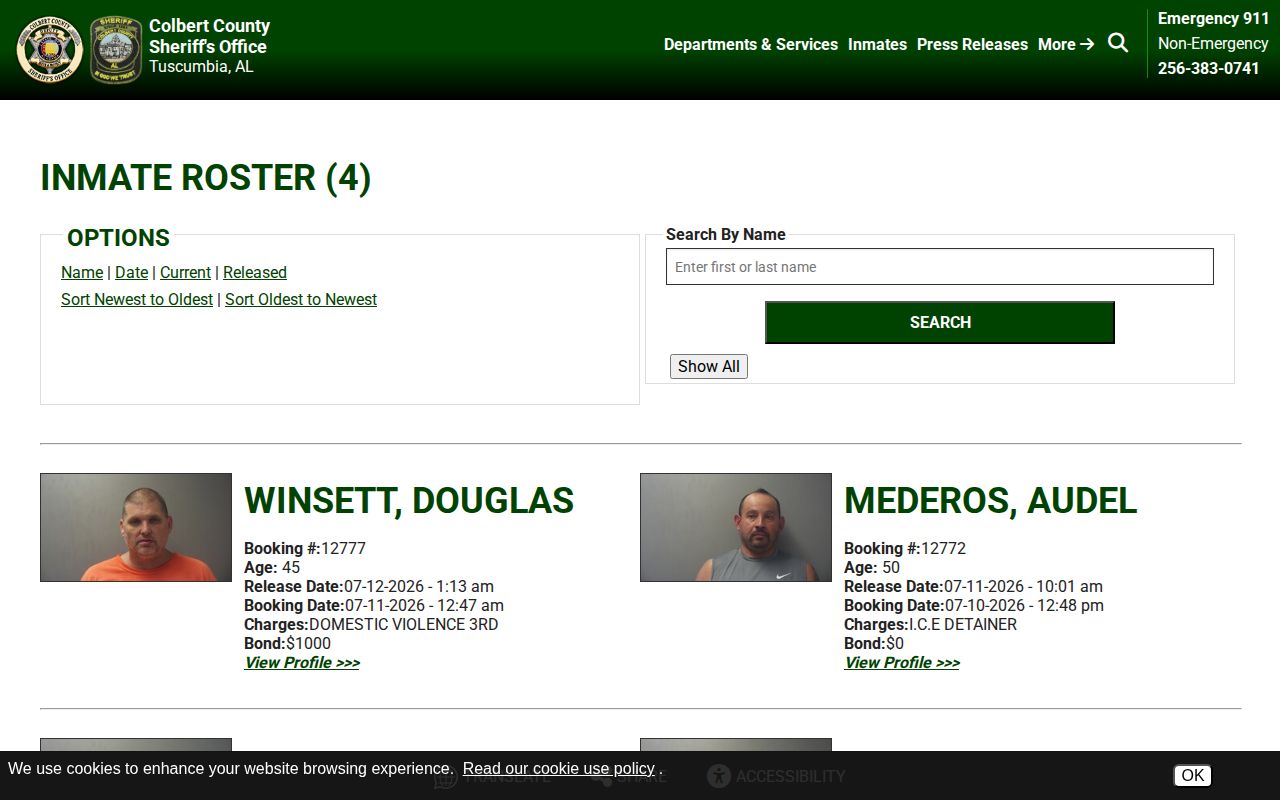 Colbert County released inmates 48-hour roster with release records