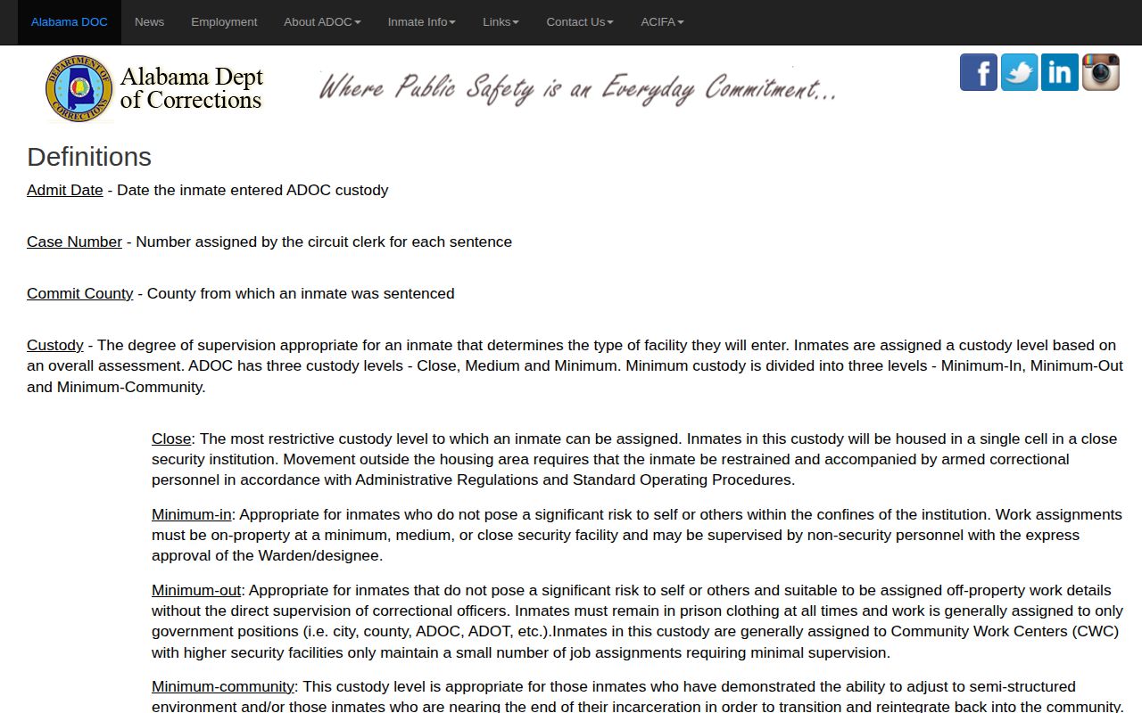 ADOC definitions page for Minimum Release Date and sentence fields