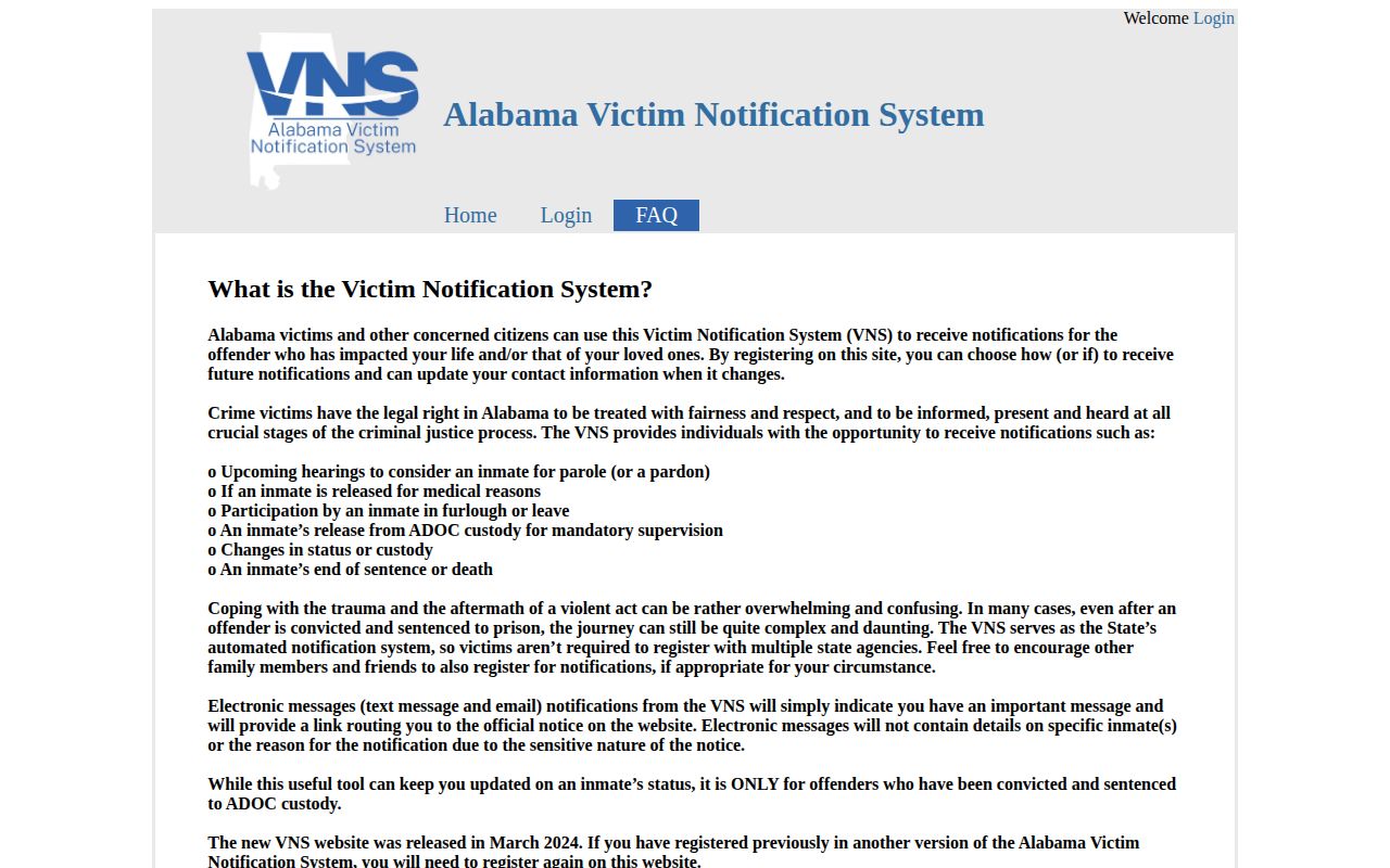 Colbert County VINELink inmate search Alabama VNS FAQ release notification account